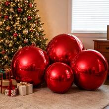4pcs 60/50/32/22 Inch Red Inflatable Mirror 4D Aluminum Film Balloons, Christmas Balloons, Christmas Decorations, Suitable For Christmas, Wedding, Birthday Party Decoration, Indoor And Outdoor Use, Photo Props, Reusable, Holiday Decorations, Party Decorations - Red 4D Ball Set - View 5