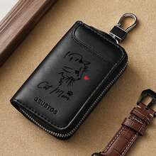 Cute Cat Lover Keychain Wallet PU Leather Zipper Key Storage Bag With Metal Ring - Multicolor - View 6