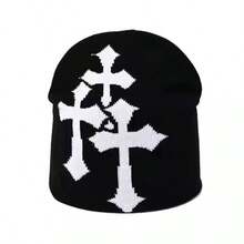 1pc Unisex Cross Pattern Knitted Beanie, Thick Warm Windproof Earflap Hat, Retro Street Style Versatile, Suitable For Autumn/Winter Outdoor And Daily Wear - MM1571 - View 4