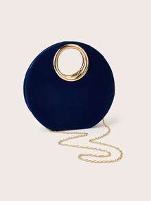 AIBBYDAR Women's Evening Clutch Bag, Handbag For Evening Gown, Small Round Bag With Round Handle, Detachable Shoulder Strap, Formal Occasion - Navy Blue - View 6