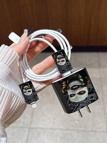 暗黑風酷炫美金頭像印花防摔充電器保護殼，適用 Apple 充電器外殼裝飾，防摔 11/15promax/17promax/13/14/15/16promax - 黑色 - 查看 2