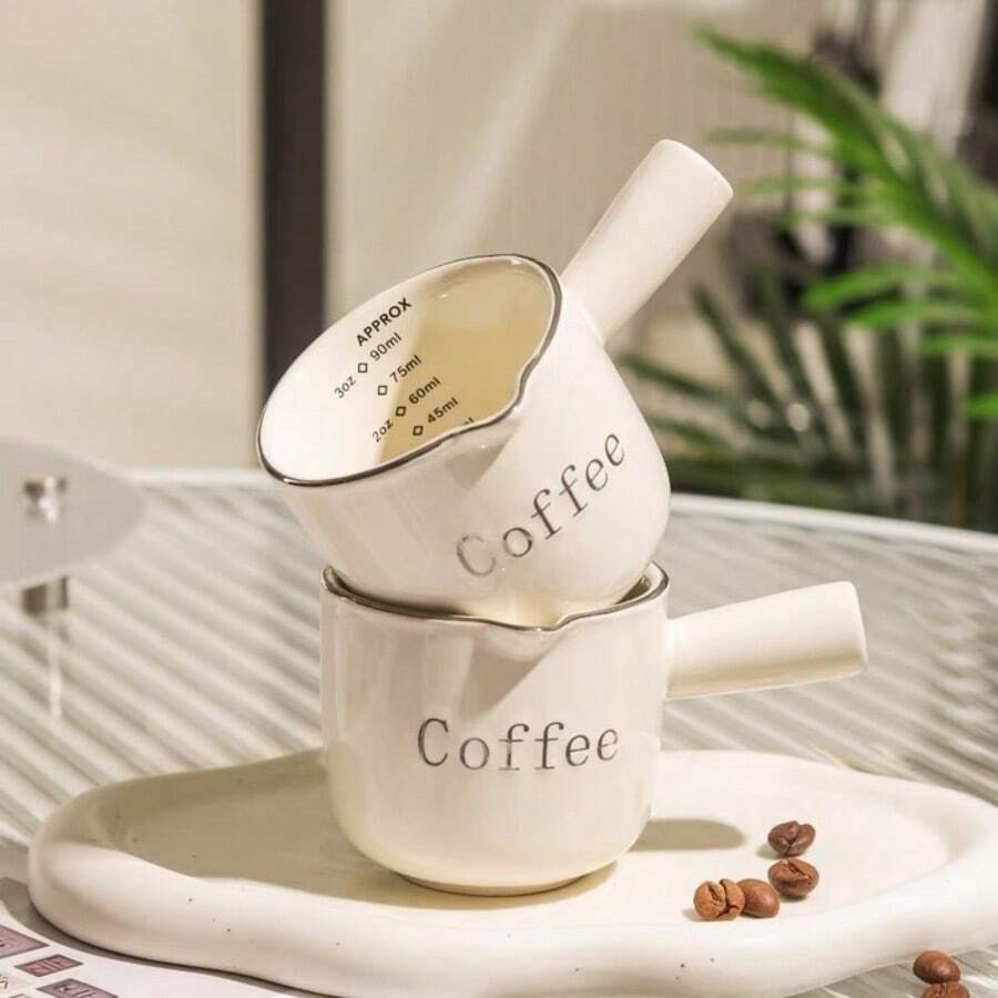 1pc/2pcs 90ML Espresso Cup With Handle, Ceramic Espresso Cup, V-Shaped Rim, Coffee Measuring Cup And Milk Pitcher, Suitable For Espresso Making And Milk Frothing, Ideal Choice For Espresso Lovers - Multicolor - View 1