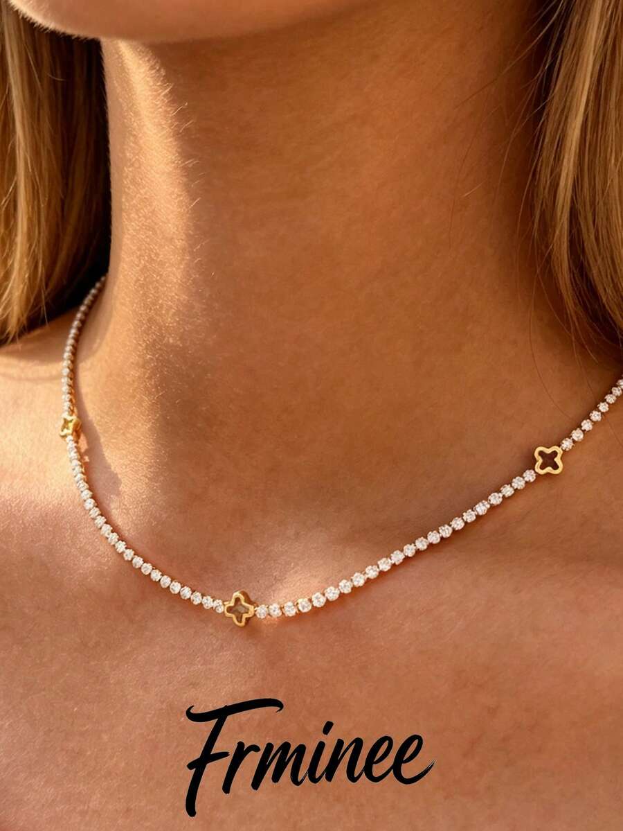 Frminee 1pc Women's 18K Gold Plated Stainless Steel Necklace Choker, Vintage Bohemian Style Delicate 18K Gold Plated Stackable Necklace, Fashionable Layerable Daily Charm Jewelry - Multicolor 3 - View 1