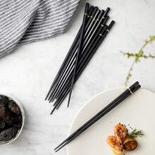 1 Pair Japanese Style Pointed Hexagonal Finger Ring Chopsticks - Black - View 1