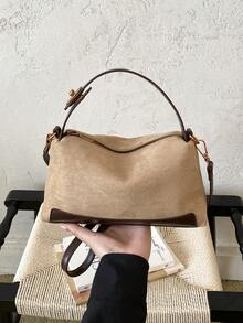 Solid Color Shoulder Crossbody Bag, Lazy Fashion Dumpling Bag, Commuter Small Square Bag - Khaki - View 11