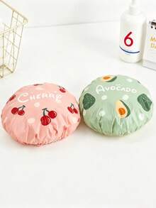 4pcs Cute Fruit Print Shower Cap Set, Waterproof Double Layer Bath Cap, Women & Girls Universal, Reusable Lightweight Hair Protection Cap, One Size Elastic Ruffle Edge, Korean Style Cute Bathroom Accessory, Travel & Home Essential Gift - View 6
