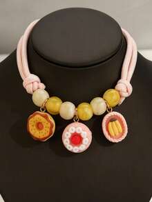 1PC Cute Kawaii Food Pendant Pet Collar, Adjustable 3-Layer Braided Rope Cat Dog Necklace With Colorful Beads And Safety Buckle, Dessert Donut Pizza Cheese Charm Collar For Cats Small Dogs Puppy Kitten - Yellow - View 10