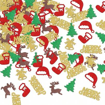100pcs Merry Christmas Themed Confetti Christmas Party Table Decoration Confetti, Winter Christmas Hats Christmas Socks Confetti Decoration Christmas Bells Confetti, Christmas Party Decoration Confetti