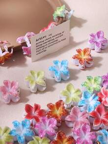 10/30/50pcs Colorful Sand-Textured Plumeria Hair Clips, Small Hair Claw Clips For Fixing Loose Strands, Decorative Cute Casual Versatile Hair Accessories (Random Color) - Multicolor - View 4
