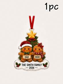 Custom Festive Christmas Gingerbread Family Ornament, Personalized 2-6 Family Names, Merry Christmas Tree Hanging Decor For Family Home And Holiday Party Celebrations, Customized Xmas Gingerbread Ornament, Customizable Holiday Keepsake Gift. - Style a - View 11