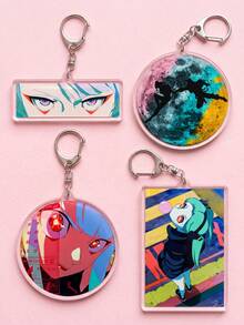 1pc/4pcs Cyberpunk Themed Acrylic Keychains, Featuring Anime Character Close-Ups And High-Saturation Aesthetic Design, Fashionable Bag Pendant, Suitable For Back To School, Gift For Anime Fans, Exquisite Collection, All Season Use - Multicolor - View 5