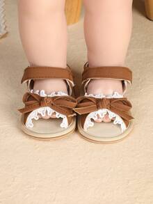Summer Infant Girl Sandals Soft Sole Walking Shoes 0-1 Years Old Lace Bow Princess Shoes - Brown - View 5