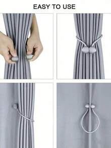 2pcs Magnetic Curtain Tiebacks With Rope, Earphone Shaped Curtain Clips, No-Drill Curtain Holders - Multi-color - View 3