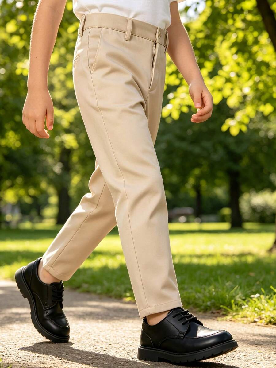 Tween Boy Formal Dress Pants Flat Front Children School Uniform Pants Light Champagne - Champagne - View 1