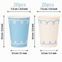10/20/50 Pcs,Soft Blue And Off‑White Scroll Trim Disposable 9oz Paper Cups,Delicate Curved Loop Border Pattern Party Cups,Lightweight Disposable Drink Cups,For Gender Reveal Party,Nautical Theme,Engagement Party,Spring Celebration,BabyShower - Blue - View 14