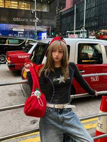 Street Style Spicy Girl Slim Fit Square Shoulder Long Sleeve T-Shirt For Women, 2026 New Autumn Design Niche Slimming Short Y2K Top - Black - View 3