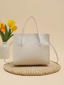 Printed Crocodile Embossed Crossbody Handbag Friday - White - View 3