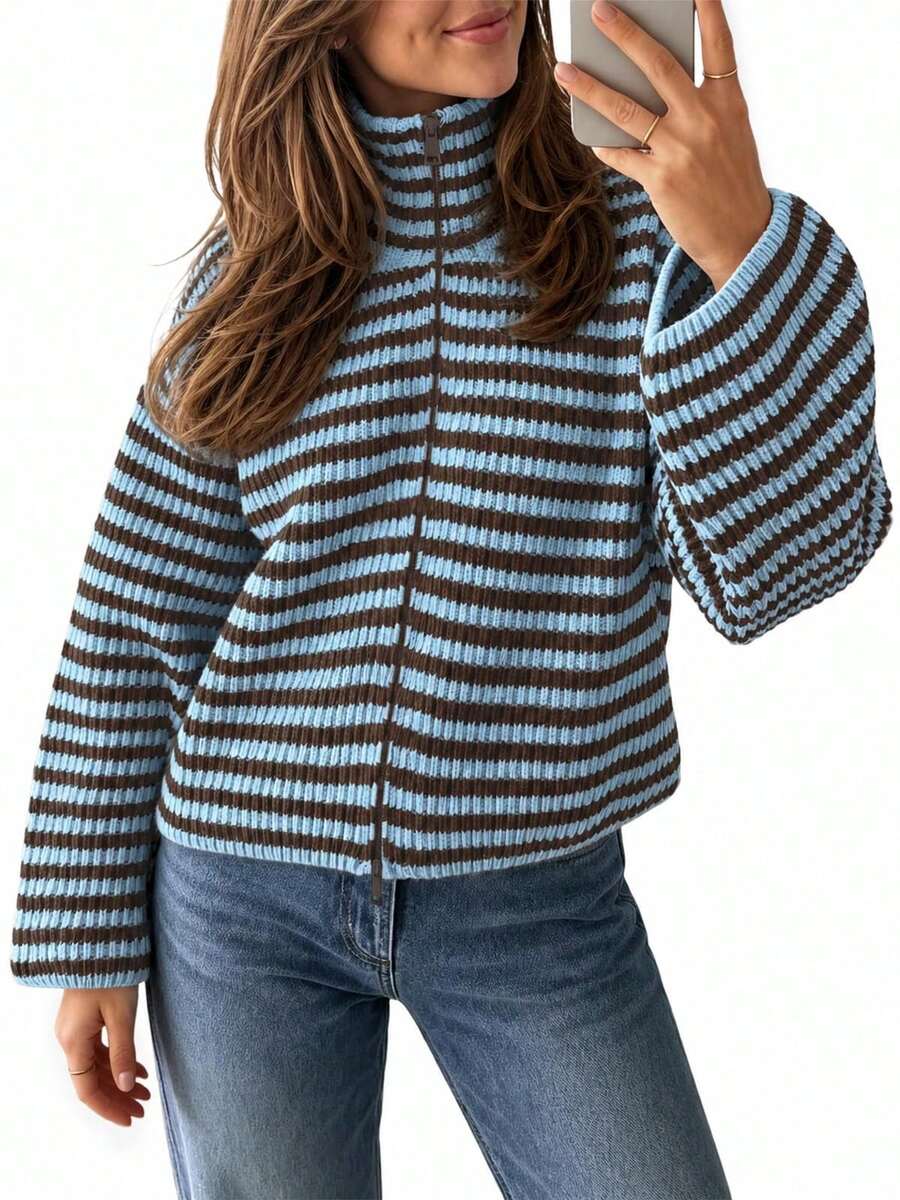 Sweaters For Women Cropped Crewneck Basic Fall Tops Long Sleeve Pullover Sweater Business Casual Outings Winter Clothing - Baby Blue - View 1