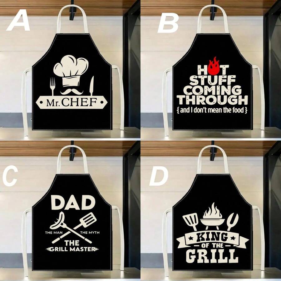 1pc Funny Men's BBQ Print Halter Apron, Sleeveless Protective Apron For Cooking, Grilling, Home Cleaning - Multicolor - View 1