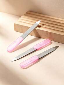 3pcs Pearlescent Pink Nail File Set, Nail Grooming Polishing, Manicure Tools, Travel Essential, Back To School Must-Have, Bedroom Vanity Practical, Affordable Good, Holiday Essential, Gift For Women - Multicolor - View 4