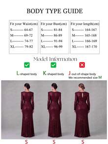 UNITHORSE Square Neck Sequin Long Sleeve Formal Dress Elegant - Burgundy - View 7