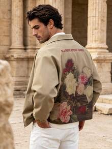 Men's Spring/Autumn Casual Fashion Floral Print Jacket Coat, Suitable For Street, Vacation, Commuting - Khaki - View 1