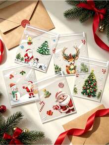 100pcs 5-In-1 Christmas Transparent Self-Adhesive OPP Packaging Bags, Clear Sealable Plastic Bags, Tear-Resistant Gift Bags, Convenient For Holiday Party Snacks, Christmas Candy, Small Gifts And Gift Giving Needs - Multicolor - View 6