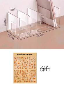 Transparent Acrylic PP Bookend Organizer, 4-Compartment Multi-Function Desktop Storage Rack With Pen Holder, Office Document Organizer, Stationery Bookshelf Divider, Suitable For Student Dorm Office Supplies - Multicolor - View 8