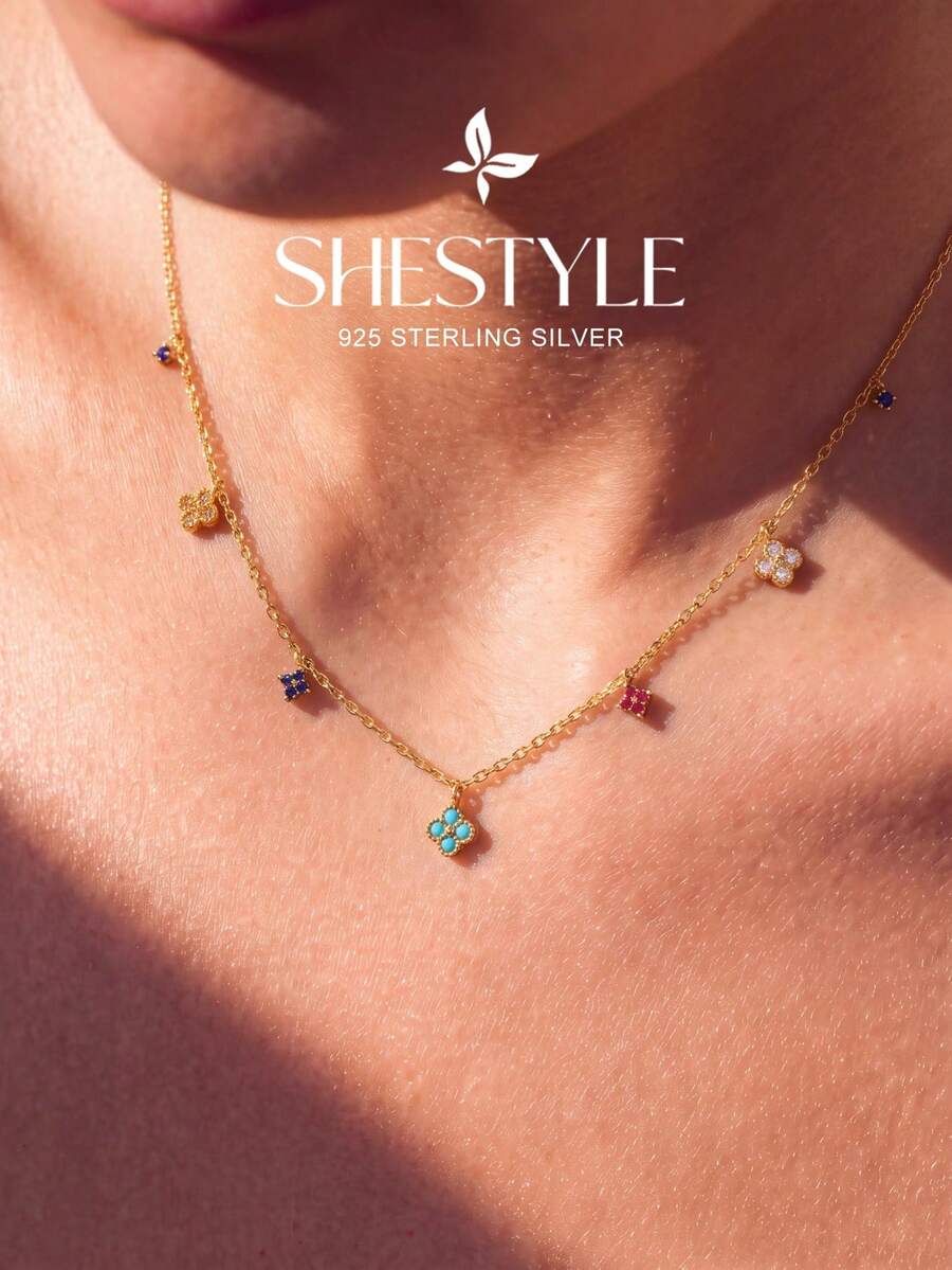 1pc Shiny 925 Sterling Silver Cubic Zirconia Colorful Lucky Bead Necklace, Exquisite Anniversary Gift For Girlfriend