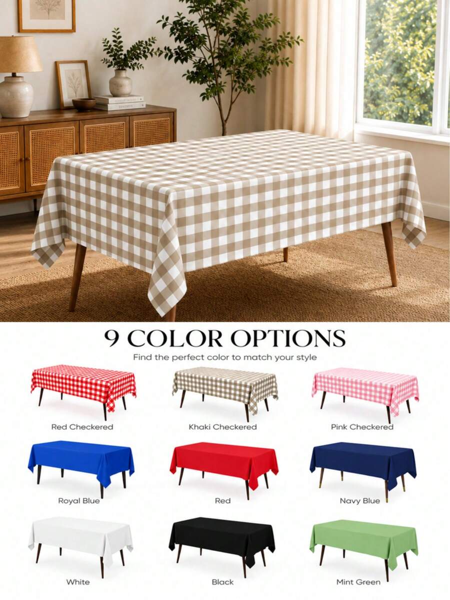 Thickened PEVA Rectangular Disposable Tablecloth, Waterproof And Oil-Proof, Plaid And Solid Color Options, Suitable For Birthday Party, Picnic, Wedding, Banquet, Home Dining Table Decoration, 9 Colors Available