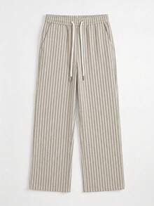 Men's Summer Casual Striped Drawstring Waist Long Pants Loungewear 2 Pieces Set - Multicolor - View 6