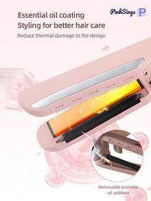 PinkSings Hair Straightening Iron With Hot Oil Treatment For Less Heat Damage, Wide Flat Iron With Essential Oil Roller For Hair Caring, 6 Temperature Settings - Pink - View 3