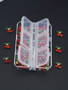 30pcs/Box Diamond Cherry Mixed 3D Nail Art Decor, With Green Leaves And Stems, Perfect For Jewelry Making And Crafting, Jewelry Making Pendants Nail Charms - Multicolor - View 7