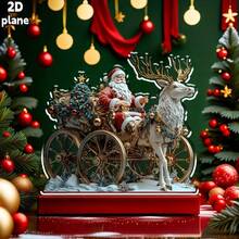 New Bohemian Style Santa Claus & Reindeer Acrylic Flat Home Desktop Decor Ornament, Suitable For Home And Living Room Holiday Decoration, Christmas Gift Idea, 2D Flat - Ornament - View 2