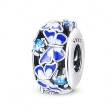 1pc Romantic Floral 925 Sterling Silver Colorful Butterfly Flower Heart Pendant Bead, Women's DIY Bracelet Spacer, Delicate Spring Jewelry Gift - Multicolor - View 18