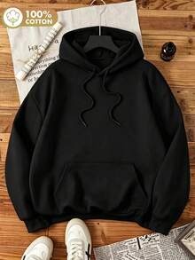 Autumn/Winter Women's Hooded Long Sleeve Black Sweatshirt, Plaid Letter Print, Casual Commuter Sporty Women's Top, Y2K Street Style Hooded Pullover - Black - View 2