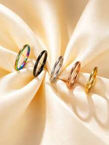 5pcs Women's Fashion Stainless Steel 2MM Wide Classic Rings - Multicolor - View 6