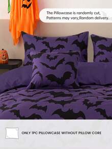 HONEYMOON 1pc Bats Printing Pillow Cover For Halloween, No Pillow Core, Soft And Lightweight Cloud-Like Feel Bedding, Envelope Closure, Available For Casual Home Decor, Indoor Sofa, Bedroom, Dorm Room Use, Bedding. Machine Washable - Multicolor - View 2