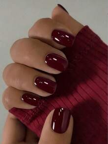 24pcs Burgundy Square Short Fake Nails, Deep Red Adhesive Realistic Manicure Suitable For Women, Natural Extra Short - Burgundy - View 9