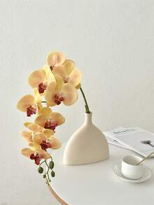 1 Artificial Orchid Stem, Realistic Touch, Latex Material, Phalaenopsis Stem, Imitation Orchid - Yellow - View 1