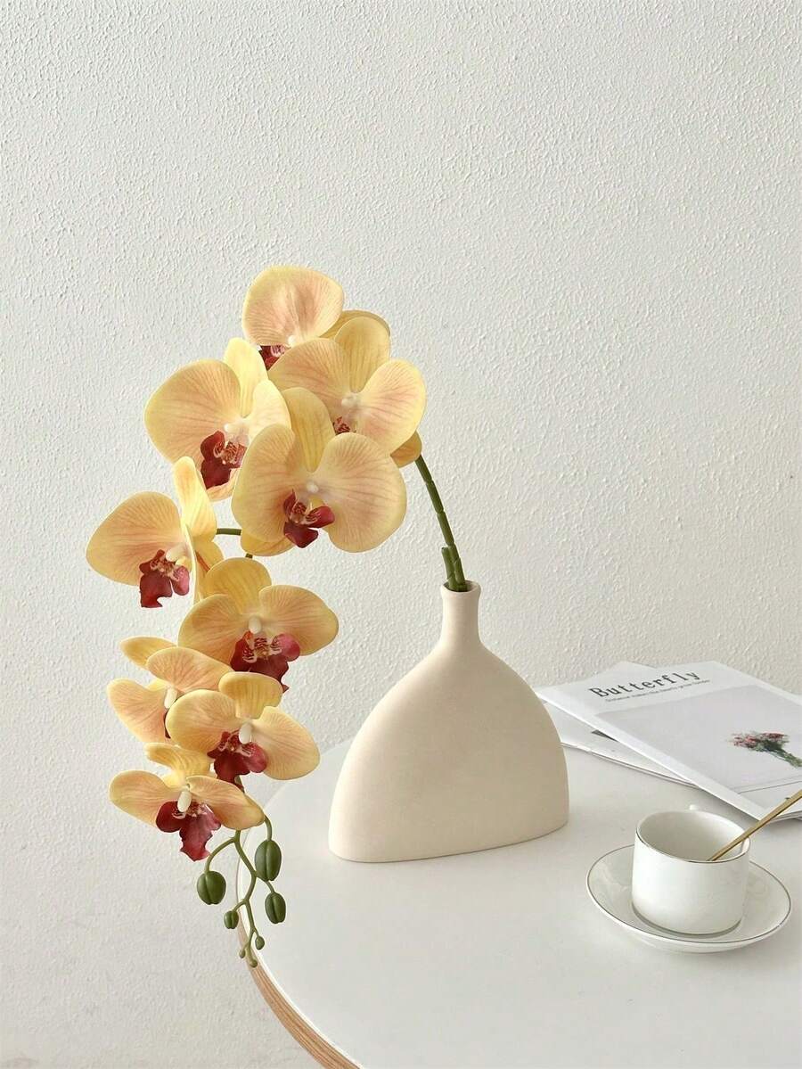 1 Artificial Orchid Stem, Realistic Touch, Latex Material, Phalaenopsis Stem, Imitation Orchid - Yellow - View 1