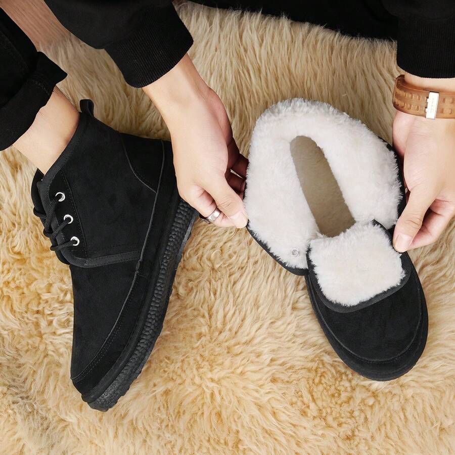 Men's Winter Snow Boots Warm Ankle Boots Rugged Suede Material Outdoor Casual Wear - Black - View 1