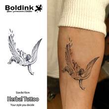 Tatuajes temporales Boldink - Ilustraciones de ángel caído, nuevo diseño de tatuaje, tatuajes que duran de 1 a 2 semanas, acabado mate y detallado, excelente opción para tatuajes temporales - Negro - Ver 2