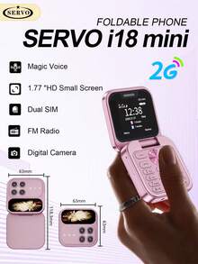 SERVO I18 Mini 折疊手機 1.77 吋螢幕 雙 SIM 卡 FM 收音機 魔術聲 黑名單 2G GSM 1000mAh 電池 - 粉色 - 查看 2