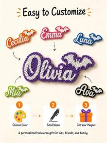 Halloween Personalized Name/Letter Fridge Magnet - Customizable Name Magnetic Sticker, Melted Bead Storage Sticker, Cute Bat Shape, Pixel Beads Style Durable Home & Kitchen Decor, Ideal Halloween Gift, Unique Home & Kitchen Decor Gift, Suitable For Boyfriend/Girlfriend, College Classmates, Couples, Unique Party Gift - Multicolor - View 5