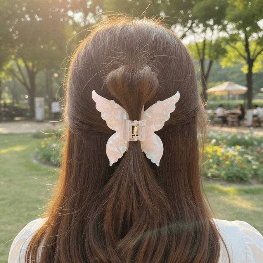 Butterfly Hair Clip Mermaid Colorful Design Hair Accessory Women Sweet Dreamy Colorful Butterfly Side Hair Clip Bangs Clip Daily Versatile Party Vacation Photo Styling Headpiece Hair Accessory - Orange - View 1