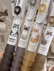 4pcs Cute Cat Theme Gel Pens - 0.5mm Fine Tip, Quick-Dry Black Ink - Stylish & Fun Retractable Pens, Suitable For Office, School And Home Use, Writing Pens, School Supplies, Back To School Season - Kitten - View 6