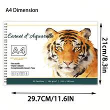 Sketchbook And Practice Book, A4/A5 Size, French Animal Pattern Cover, 30 Sheets 180g Acid-Free Watercolor Paper, Top Spiral Binding, Suitable For Drawing And Writing, Back To School Supplies For Students And Hobbyists - Multicolor - View 12