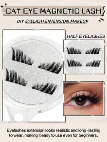1 Pair Magnetic False Eyelashes, Half-Length, No Glue Needed, Short Magnetic False Eyelashes, Natural Cat Eye Effect, Reusable, No Glue Needed, Suitable For Eyelash Extensions, Perfect For Slouchy People, Beauty Bloggers, Great Gift - Multicolor - View 8