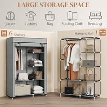 Fabric Wardrobe W/ Shelves Hanging Rail Foldable Wardrobe Light Grey - T0001-01-5955 - View 9